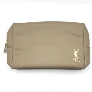 Yves Saint Laurent Beaute Makeup Cosmetic Pouch Beige W6-1/2” x H4” x D2”